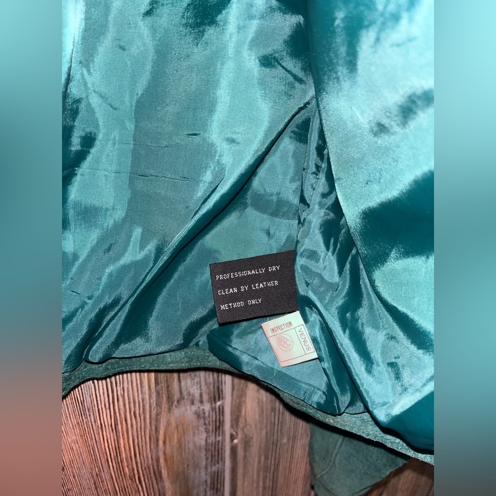 Hunt Club Teal Green Suede Fringe Leather Jacket - Picture 5 of 9